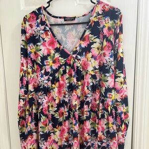 HEIMISH USA Floral V-Neck top with Pink and Yellow Accents